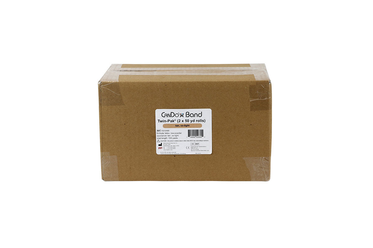 CanDo Low Powder Exercise Band - Twin-Pak - 100 yard (2 x 50 yard rolls) - Tan - xx-light - FE-10-5490