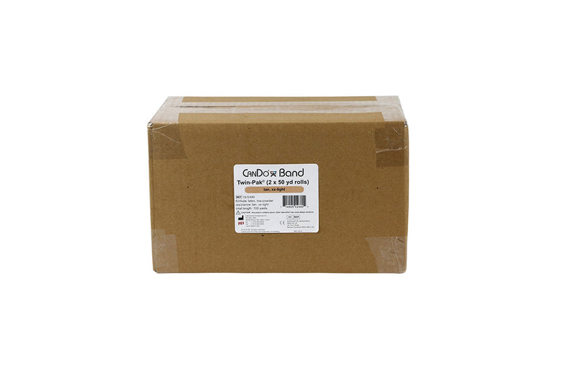 CanDo Low Powder Exercise Band - Twin-Pak - 100 yard (2 x 50 yard rolls) - Tan - xx-light - FE-10-5490