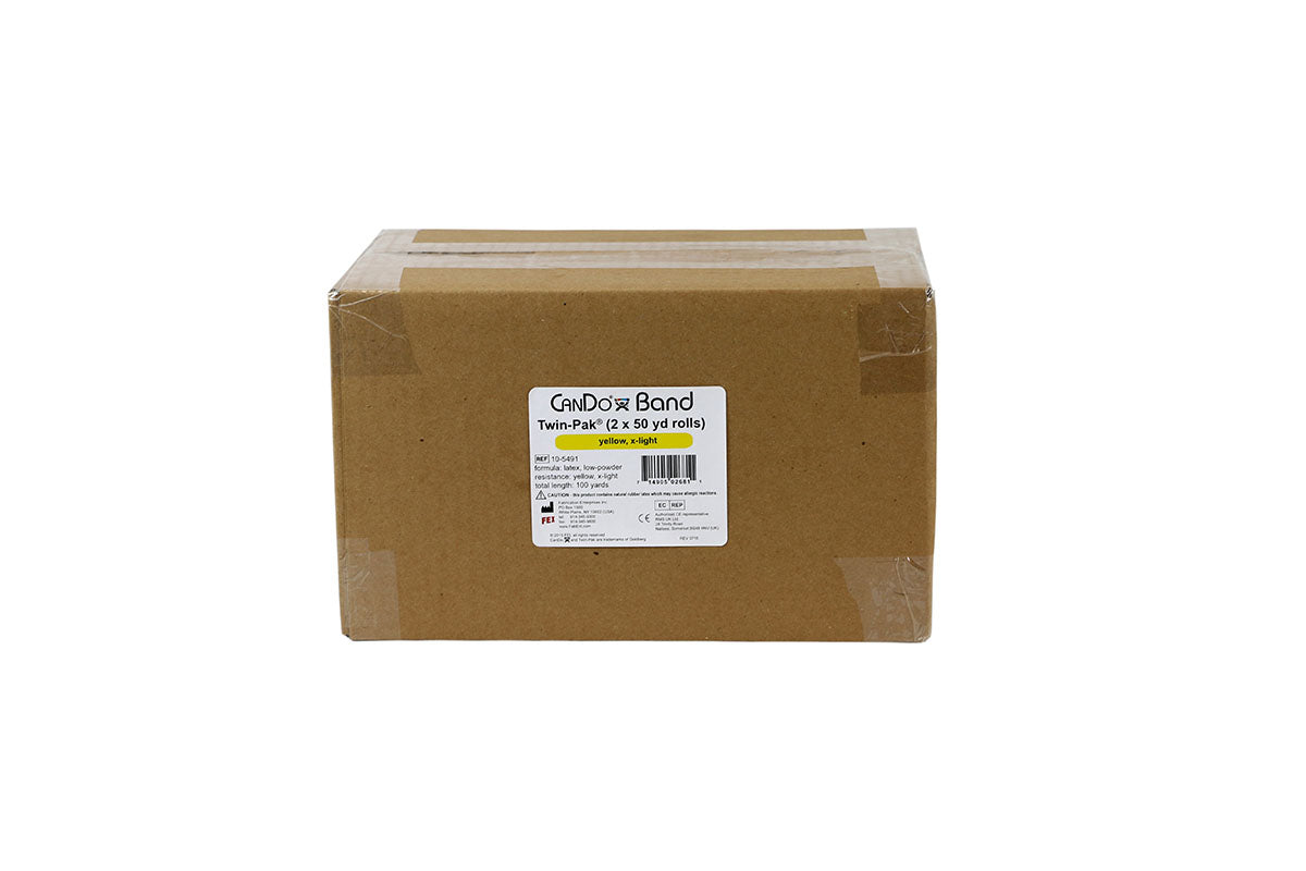 CanDo Low Powder Exercise Band - Twin-Pak - 100 yard (2 x 50 yard rolls) - Yellow - x-light - FE-10-5491