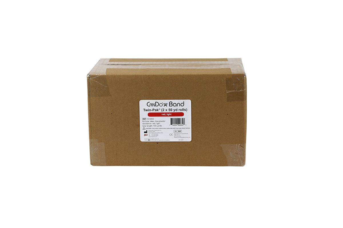 CanDo Low Powder Exercise Band - Twin-Pak - 100 yard (2 x 50 yard rolls) - Red - light - FE-10-5492