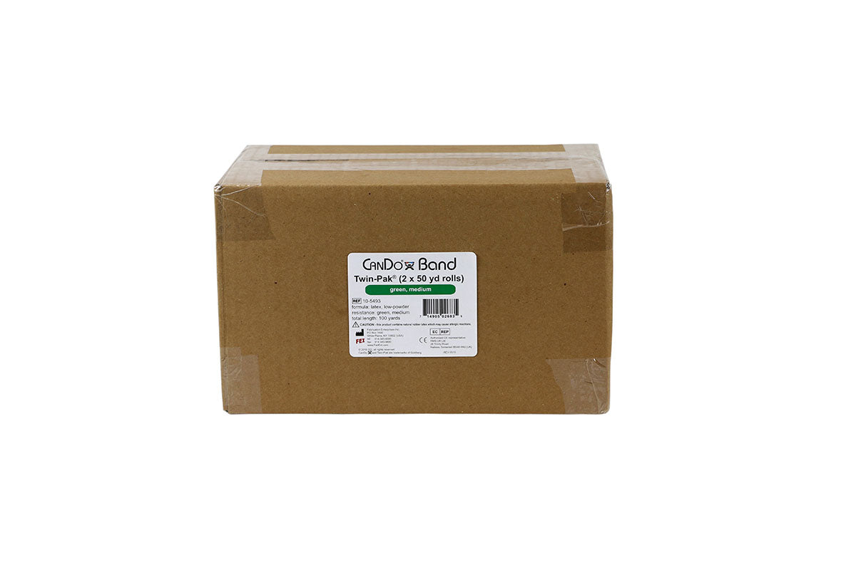 CanDo Low Powder Exercise Band - Twin-Pak - 100 yard (2 x 50 yard rolls) - Green - medium - FE-10-5493