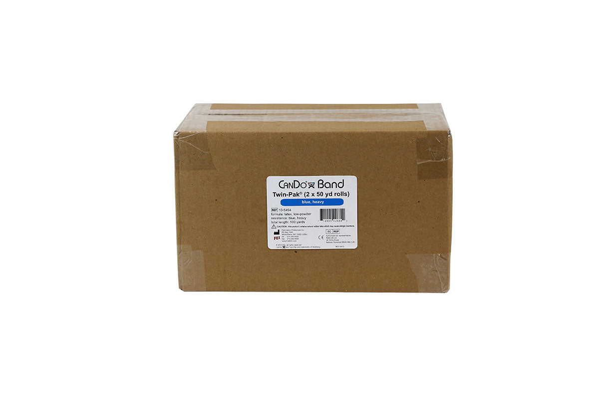 CanDo Low Powder Exercise Band - Twin-Pak - 100 yard (2 x 50 yard rolls) - Blue - heavy - FE-10-5494