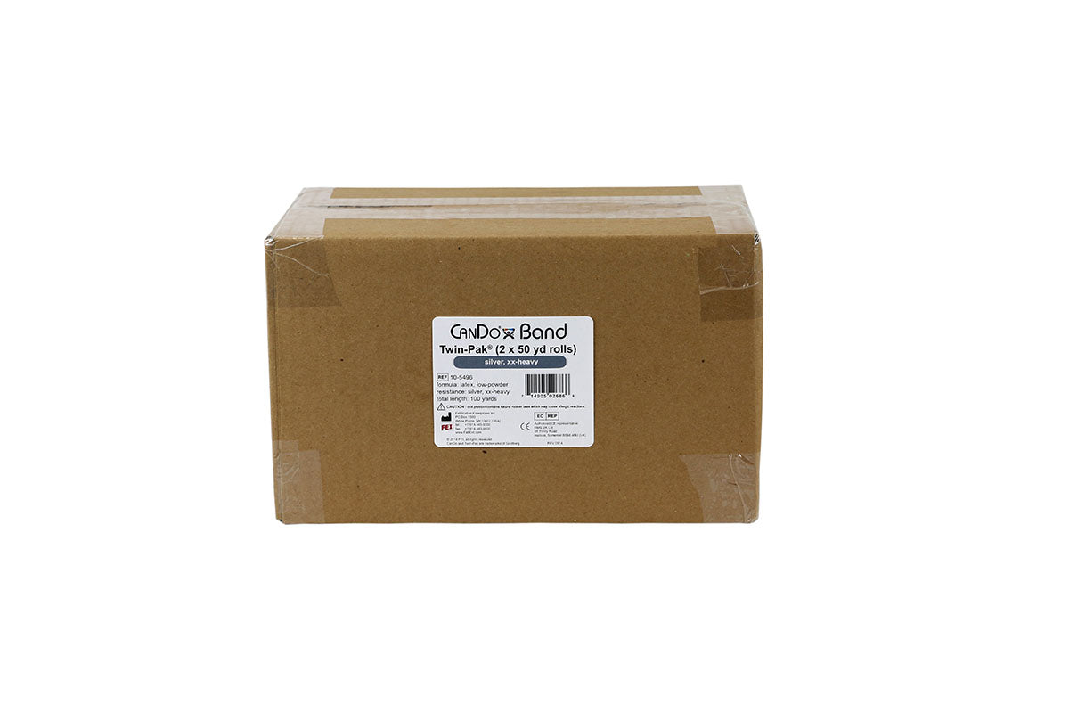 CanDo Low Powder Exercise Band - Twin-Pak - 100 yard (2 x 50 yard rolls) - Silver - xx-heavy - FE-10-5496