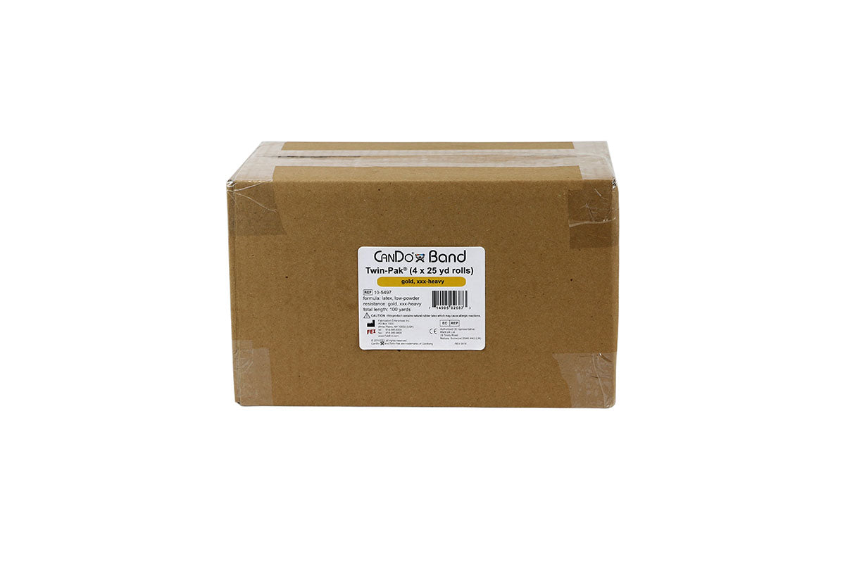 CanDo Low Powder Exercise Band - Twin-Pak - 100 yard (2 x 50 yard rolls) - Gold - xxx-heavy - FE-10-5497