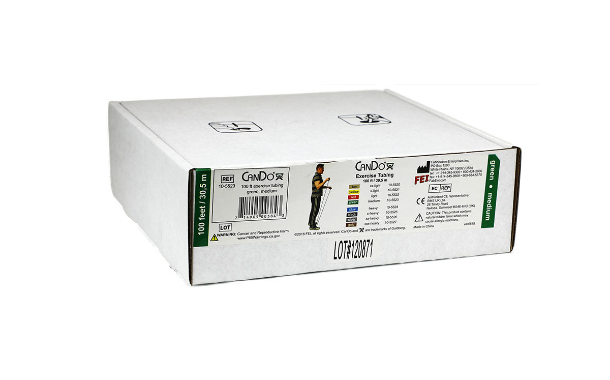 CanDo Low Powder Exercise Tubing - 100' dispenser roll - Green - medium - FE-10-5523