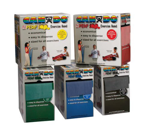 CanDo Latex Free Exercise Band - 100 yard Perf 100 rolls, 5-piece set (1 each: yellow, red, green, blue, black)