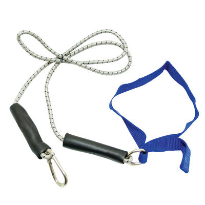 CanDo exercise bungee cord with attachments, 4', Blue - heavy 