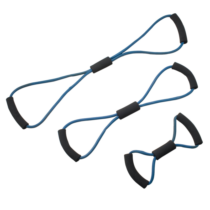 CanDo Tubing BowTie Exerciser - 3-piece set (14", 22", 30"), blue