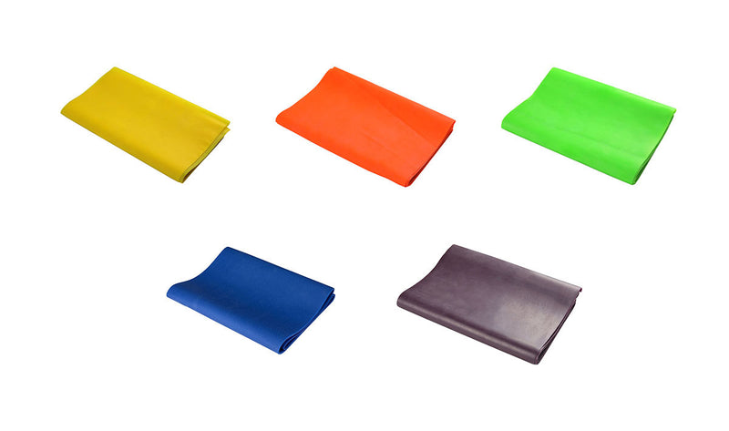 Val-u-Band Resistance Bands, Pre-Cut Strips, 5', 5-Piece Set, 1 Each of Peach, Orange, Lime, Blueberry, Plum, Latex-Free