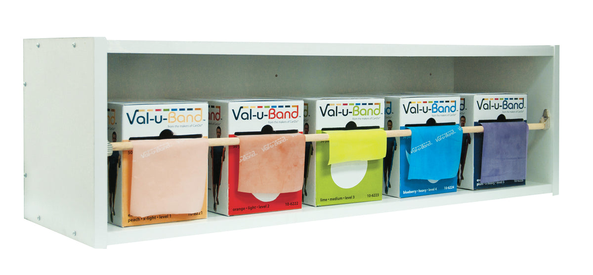 Val-u-Band Resistance Bands, Dispenser Roll, 50 Yds., 5-Piece Set, Peach, Orange, Lime, Blueberry, Plum, Dispenser Rack Included, Contains Latex - FE-10-6229