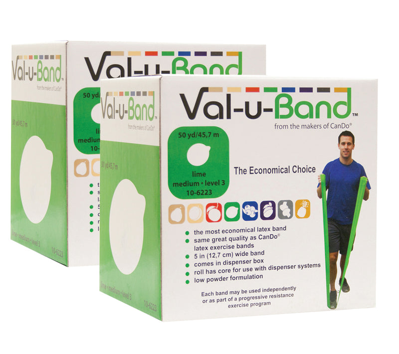 Val-u-Band Resistance Bands, Dispenser Roll, 100 Yds. (2 x 50 Yds.), Lime-Level 3/7, Contains Latex