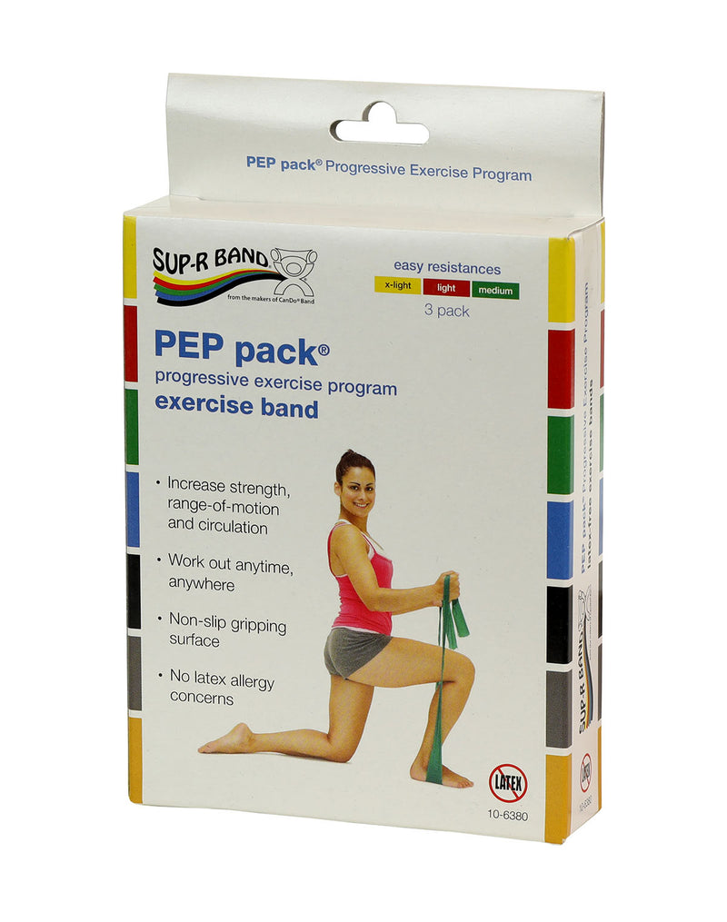 Sup-R Band Latex Free Exercise Band - PEP pack, 3-piece set (1 each: yellow, red, green)  - FE-10-6380