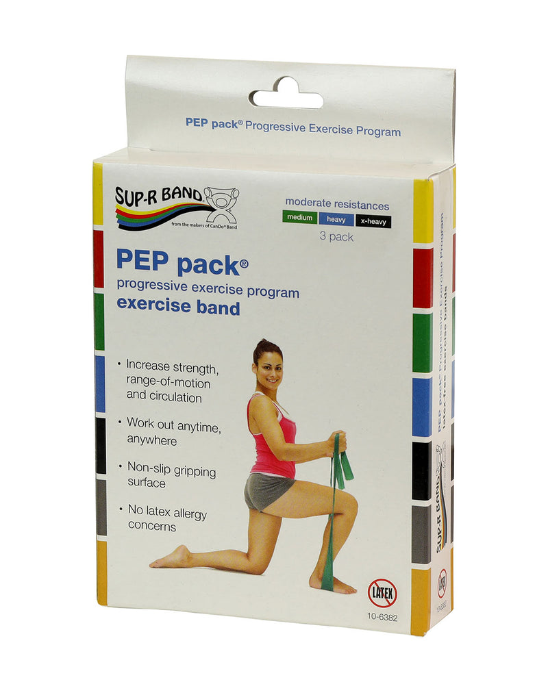 Sup-R Band Latex Free Exercise Band - PEP pack, 3-piece set (1 each: green, blue, black)  - FE-10-6382