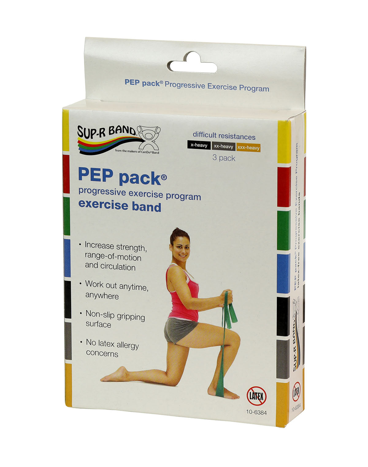 Sup-R Band Latex Free Exercise Band - PEP pack, 3-piece set (1 each: black, silver, gold)  - FE-10-6384