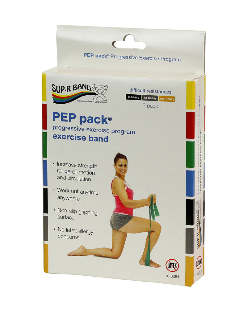 Sup-R Band Latex Free Exercise Band - PEP pack, 3-piece set (1 each: black, silver, gold)  - FE-10-6384
