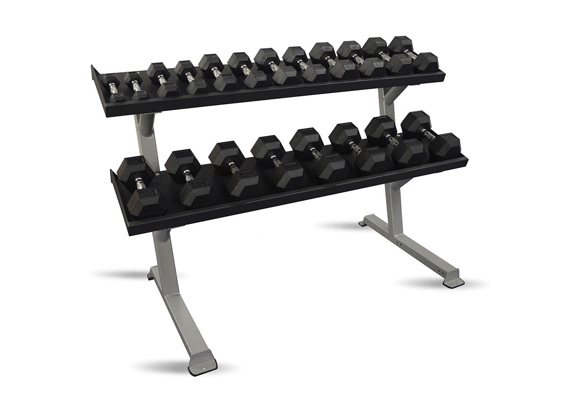 Inflight Fitness, 69" 2-Tier Dumbbell Rack, Tray Style, 10 Pair Rubber Hexagon Dumbbell Set