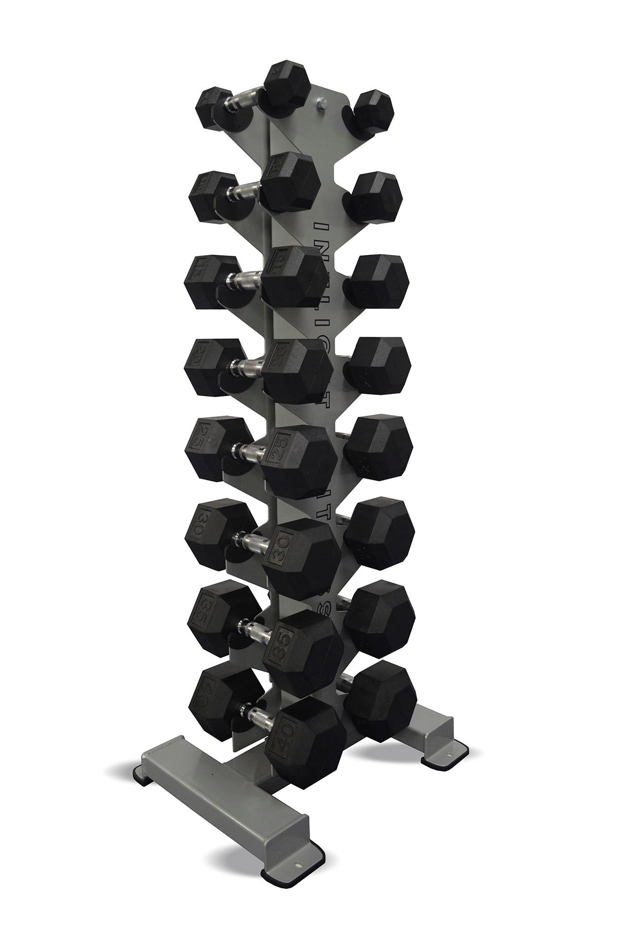 Inflight Fitness, 8-Pair Vertical Dumbbell Rack, 8 Pair Rubber Hexagon Dumbbell Set