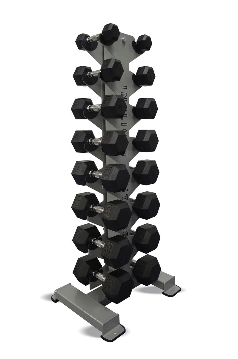 Inflight Fitness, 8-Pair Vertical Dumbbell Rack, 8 Pair Rubber Hexagon Dumbbell Set