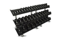 Inflight Fitness, 108" 3-Tier Dumbbell Rack, Tray Style, 13 Pair Rubber Hexagon Dumbbell Set