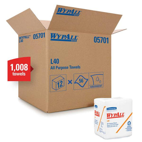 Kimberly Clark Professional Wipes WypAll L40 12.5 in x 13 in White 1008/Ca - 5701