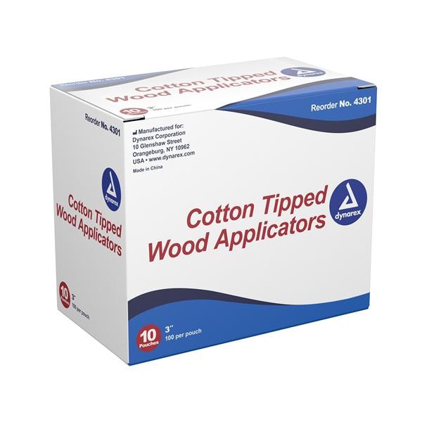 Dynarex Corporation Applicator Cotton Tip Non Sterile 3 in Secure Wooden Stem 10000/Ca - 4301