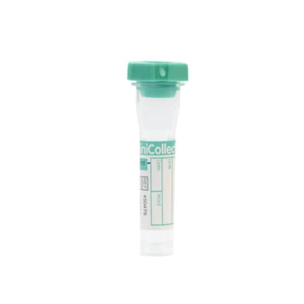 Greiner Vacuette Tube Capillary Vacuette Minicollect 1.0mL 13x75mm PP Lthm Hep Gl Green 1000/Ca - 450477