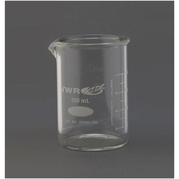 Health Care Logistics Graduated Beaker Glass No Closure Clear 100mL Each - 3025