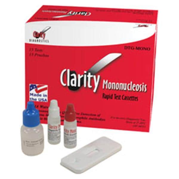 Diagnostic Test Group Clarity Infcts Mono Rapid Test Kit CLIA Wvd f/ WB/Mod f/ Srm & PlsmCasest 15/Bx - DTG-MONO