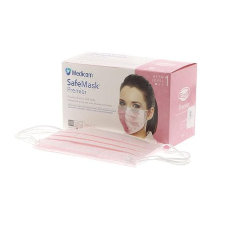 Medicom Mask Procedure SafeMask Premier ASTM Level 1 Pleated Pink Size 50/Bx - 2016