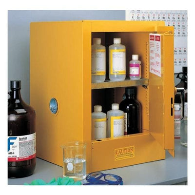 Justrite Manufacturing Cabinet Justrite Manual Door/1 Shelf Steel Lk F/ Flmbls 17x17x22 Ylw/Rd Eachch - 1798559A