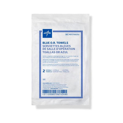 Medline Industries Inc Towel OR Cotton 17x27" Blue Disposable Absorbent Sterile 40x2/Ca - MDT2168202