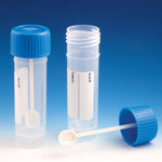 Globe Scientific Container, Fecal, 30mL, Attached Screw Cap with Spoon, PP, Conical Bottom, Self-Standing