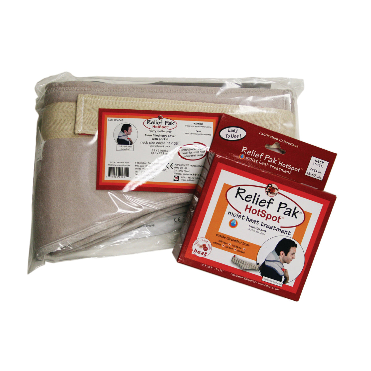Relief Pak HotSpot Moist Heat Pack and Cover Set - Neck Pack with Terry with Foam-fill Cover