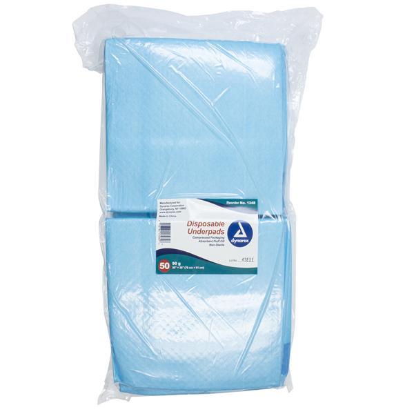 Dynarex Corporation Underpad Unisex 90 Gram 30x36" High White/Blue 100/Ca - 1348