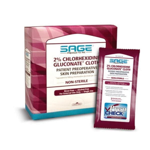 Sage Products Cloth Prep CHG 2% 7-1/2x7-1/2" 48x2/Ca - 9706