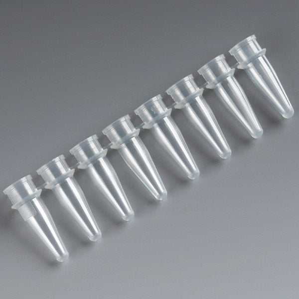 Globe Scientific PCR Reaction Tube Strip, 0.2mL, Thin Wall, PP, Natural, 8 Tubes of Strip, 125 Strips of Bag - GS-110575N