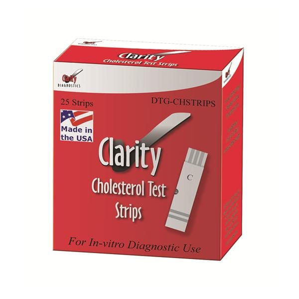 Diagnostic Test Group Clarity Total Cholesterol Test Strips CLIA Waived 25/Bx - DTG-CHSTRIPS