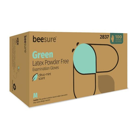 EcoBee Gloves Exam BeeSure Powder-Free Latex XS Winter Green Citrus Mint Scent 100/Bx, 10 BX/CA - BE2835