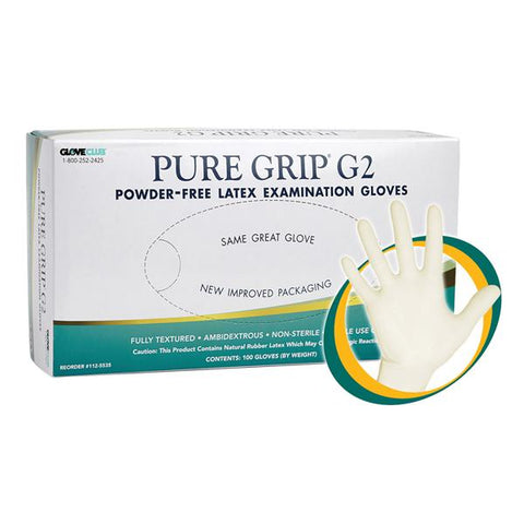 Glove Club Gloves Exam Pure Grip G2 Powder-Free Latex X-Large 100/Bx, 20 BX/CA - 1125535