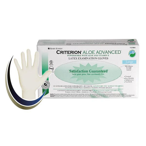 Henry Schein Inc. Gloves Exam Criterion Aloe Advanced Powder-Free Latex Large Natural White 100/Bx, 10 BX/CA - 1125843