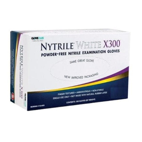 Glove Club Gloves Exam Nytrile White X300 Powder-Free Nitrile Latex-Free XS White 300/Bx, 10 BX/CA - 1126834