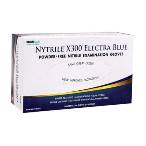 Glove Club Gloves Exam Nytrile X300 Powder-Free Nitrile Latex-Free XS Electra Blue 300/Bx, 10 BX/CA - 1127014