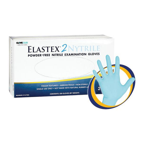 Glove Club Gloves Exam Elastex 2 Powder-Free Nitrile Latex-Free Large Powder Blue 200/Bx, 10 BX/CA - 1127026
