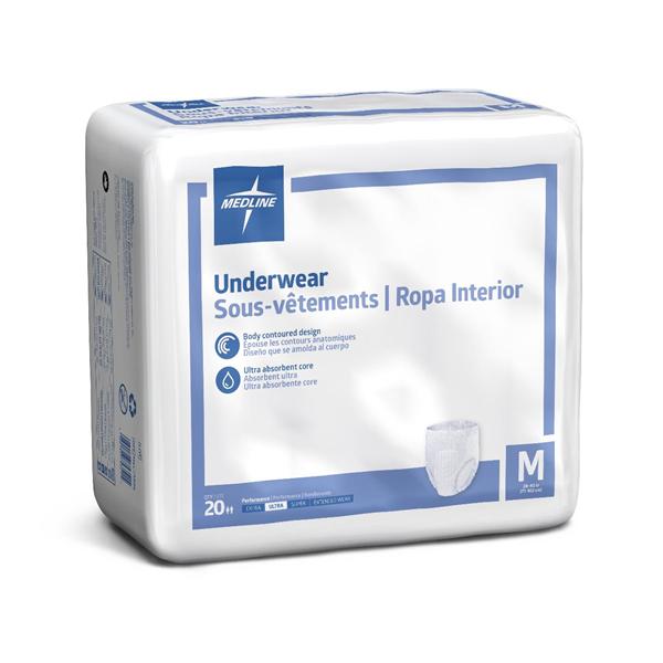 Medline Industries Inc Underwear Protection Plus Classic Adult Unsx Md 28-40 Spr Odr Cntrl White 80/Ca - MSC23005