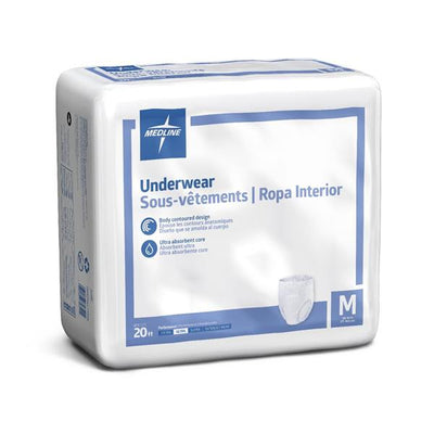 Medline Industries Inc Underwear Protection Plus Classic Adult Unsx Md 28-40 Spr Odr Cntrl White 80/Ca - MSC23005