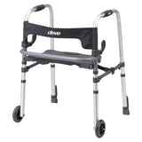 Drive Medical Designs Walker Pt Clever-Lite LS 300lb Gry/Blk 5Whl 27x29.5-39" Push-Down Brakes Adlt Each - 10233