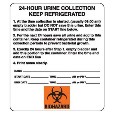 Marketlab Label Black/White 3x3-5/8" 24 Hour Urine Collection 250/Rl - 6462