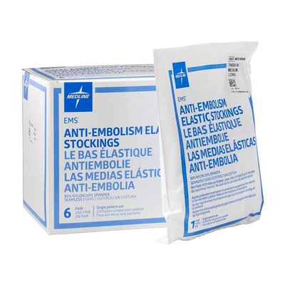 Medline Industries Inc Stocking Anti-Embolism EMS Thigh High Open Toe Medium/Long 12-15" White 6Pr/Bx - MDS160848