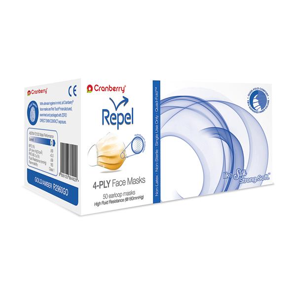 Pro2 Solutions, Inc Mask Procedure Repel ASTM Level 3 Quad Fold Gold 50/Bx - R2960GO