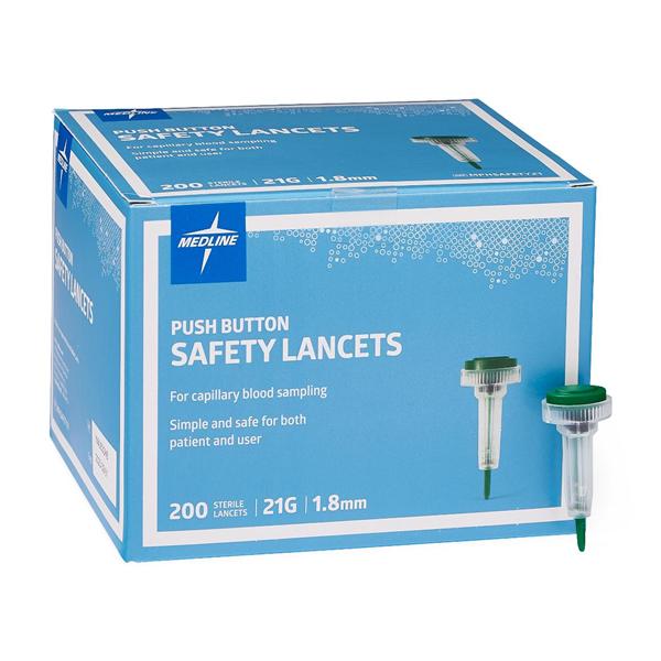 Medline Industries Inc Lancet 21gx1.8mm Normal Flow Sterile Green Incision Device 200/Bx, 18 BX/CA - MPHSAFETY21